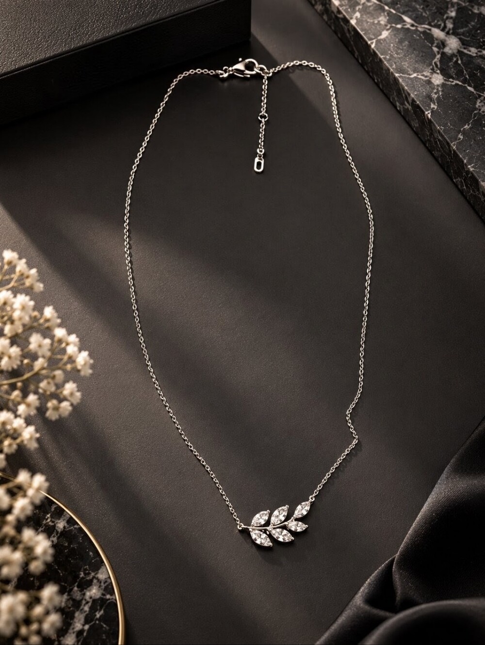 Nadri Elegant Silver Leaf Necklace